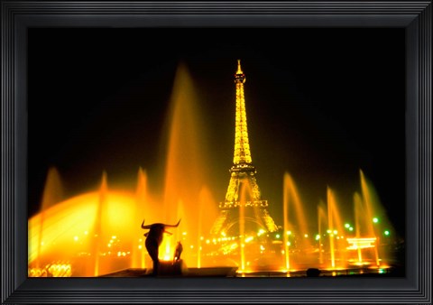 Framed Fountain at the Eiffel Tower, Paris, France Print