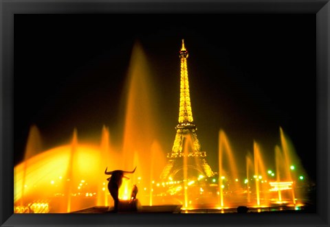 Framed Fountain at the Eiffel Tower, Paris, France Print