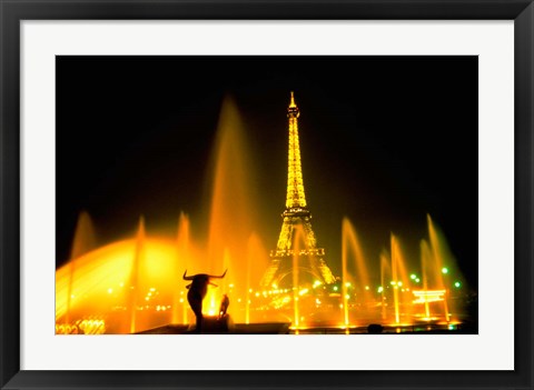 Framed Fountain at the Eiffel Tower, Paris, France Print