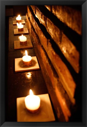 Framed Lighted Candles and Brick Wall Print