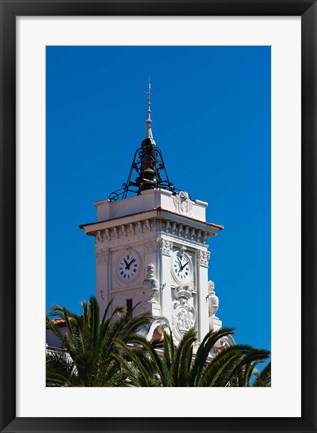 Framed Ajaccio Town Hall Clock Tower Print