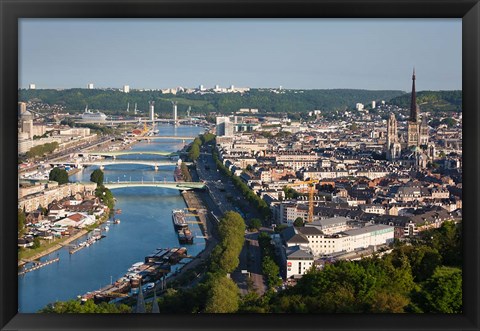 Framed City Above Seine River, Rouen Print