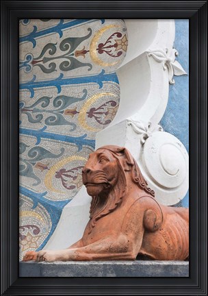 Framed Lion statue, Dunkirk Baths Print