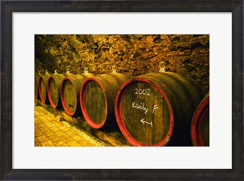 Framed Kiralyudvar Winery Barrels with Tokaj Wine, Hungary Print
