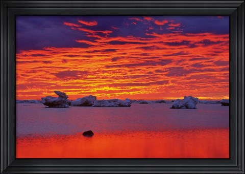 Framed Hudson Bay Floating Ice Against Sunset Print
