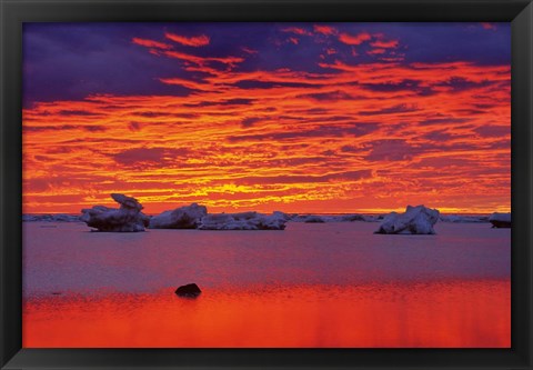 Framed Hudson Bay Floating Ice Against Sunset Print