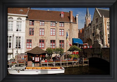 Framed Canal Cafe, Bruges, Belgium Print