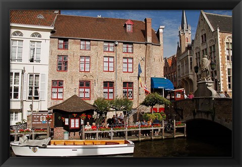 Framed Canal Cafe, Bruges, Belgium Print