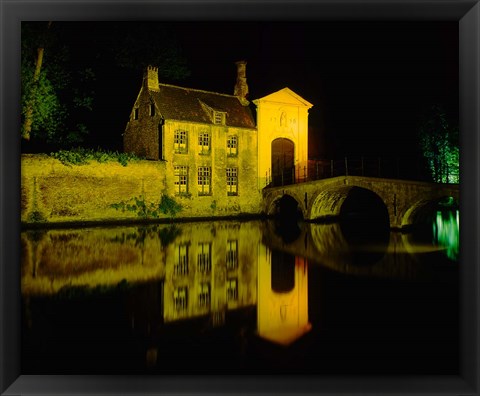 Framed Beguinage at Night, Bruges, Belgium Print