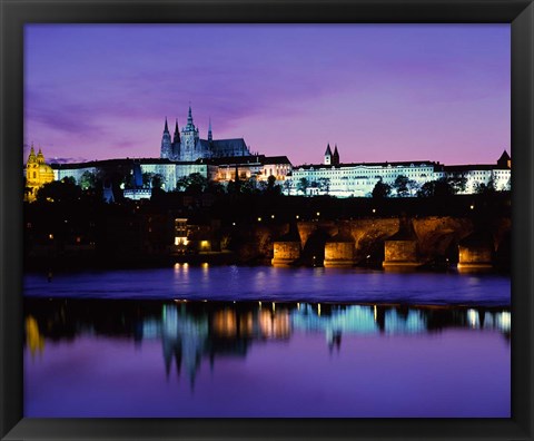 Framed Hradcany Palace and Vltava River Print