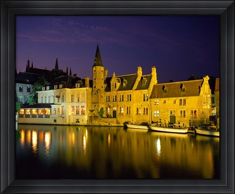 Framed Rozenhoedkaai at Night, Bruges, Belgium Print