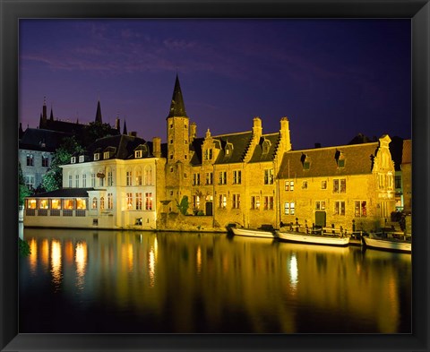 Framed Rozenhoedkaai at Night, Bruges, Belgium Print