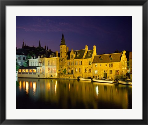 Framed Rozenhoedkaai at Night, Bruges, Belgium Print