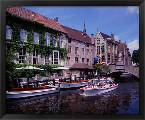 Framed Tourist Boats, Bruges, Belgium Print