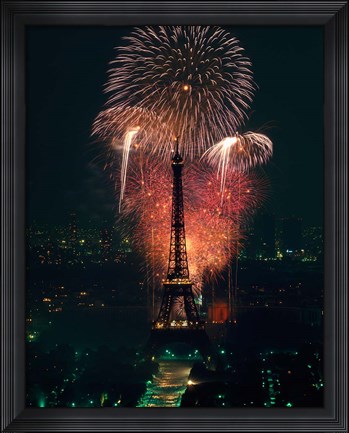 Framed Fireworks, Eiffel Tower, Paris, France Print