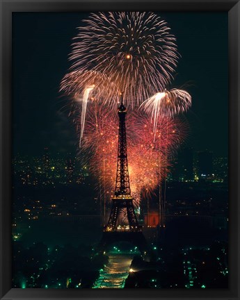 Framed Fireworks, Eiffel Tower, Paris, France Print