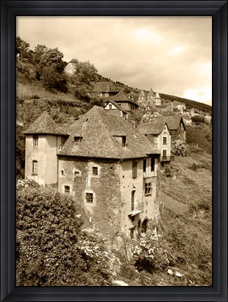 Framed Medieval houses, Aveyron, Conques, France Print