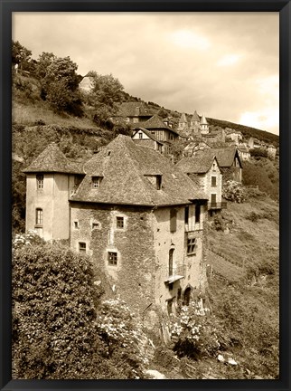 Framed Medieval houses, Aveyron, Conques, France Print