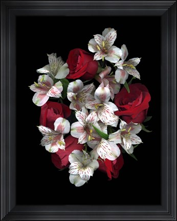 Framed Red Roses And Alstromeria Print