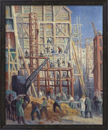 Framed Construction Site, 1911 Print