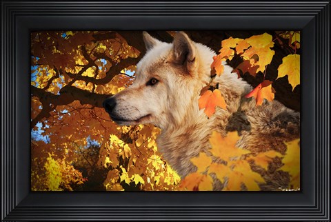Framed Autumn Leaves and Wolf Print