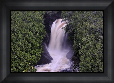 Framed Lake Superior Waterfall Between Trees Print