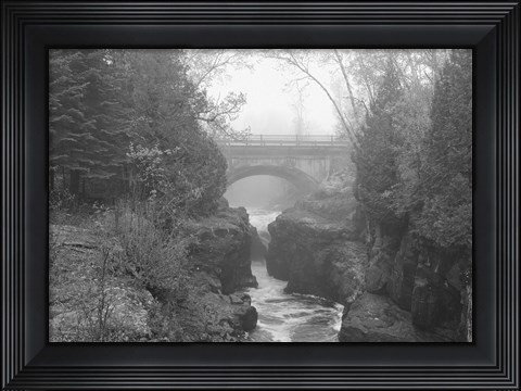 Framed Bridge Over Rocks Black And White Print