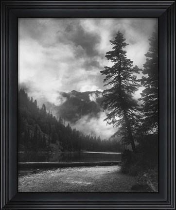 Framed Mountains And Clouded Sky Behind Trees Print