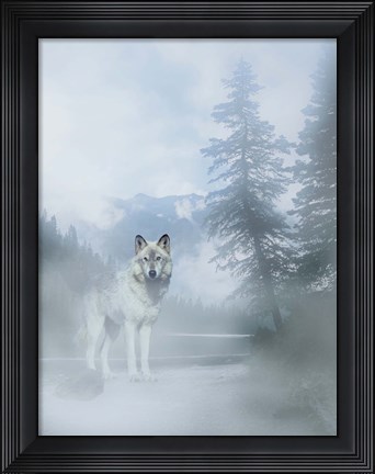 Framed White Mist Wolf 2 Print