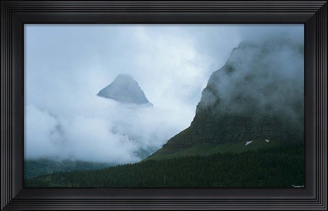 Framed Misty Peak And Green Cliff Print