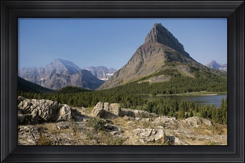Framed Rocky Cliffs And Evergreens Print