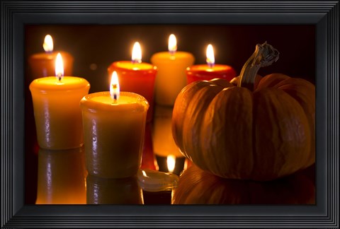 Framed Pumpkins And Candles Print