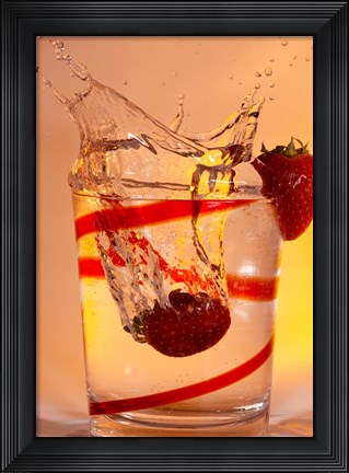 Framed Strawberry Splash In Red Swirl Glass I Print