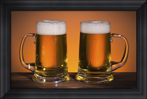 Framed Beer Mug Duo On Bar Print