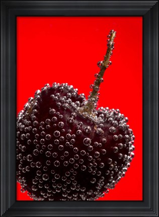 Framed Cherry Covered In Water Drops III Print