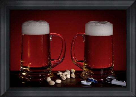 Framed Beer Mugs And Pistachio Nuts Print