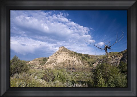 Framed Mountain And Green Field Print