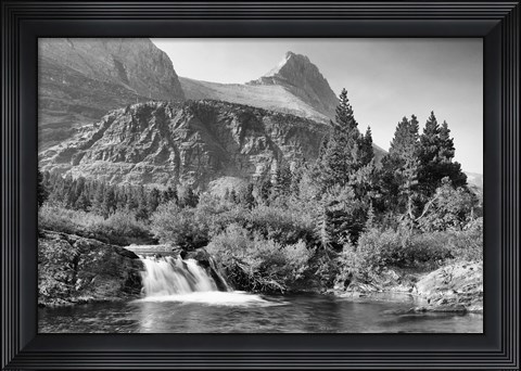 Framed Mountains And Small Waterfall Print