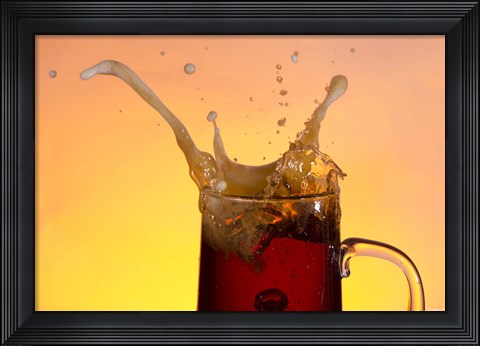 Framed Beer Mug And Splashing Bubble Print