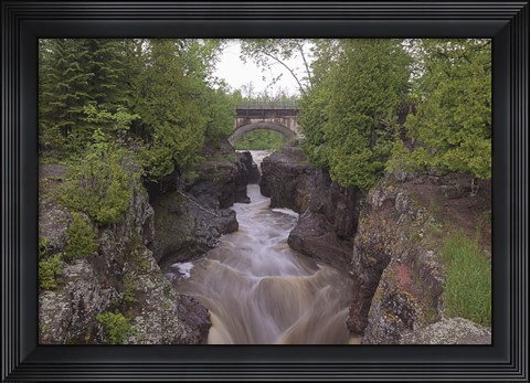 Framed North Shore Rushing Water And Bridge Print