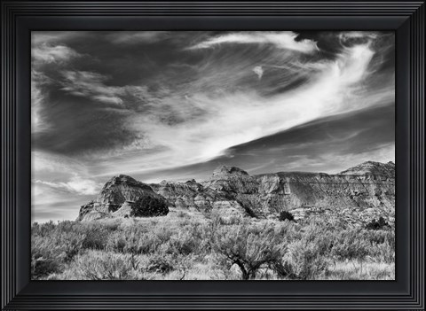 Framed Mountain Cliffs And Sky Black And White Print
