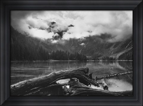Framed Mountain And Lake With Wood Print
