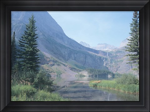 Framed Misty Mountains And Shadow River Print