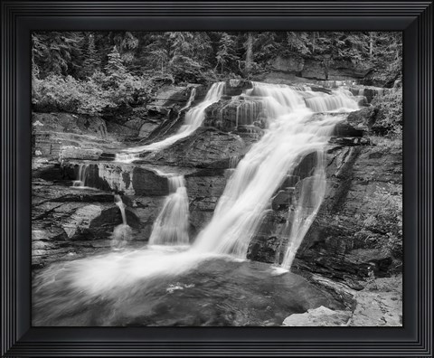 Framed Water Rushing Over Rock Under Trees Print