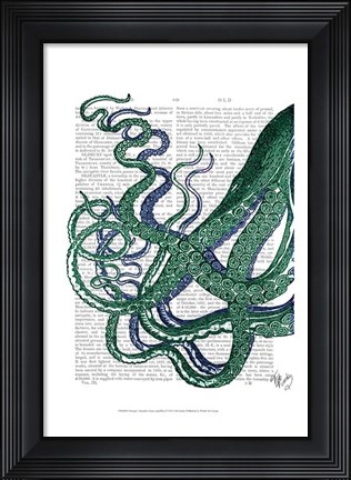 Framed Octopus Tentacles Green and Blue Print