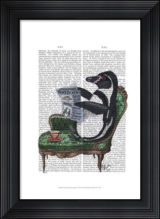 Framed Penguin Reading Newspaper Print