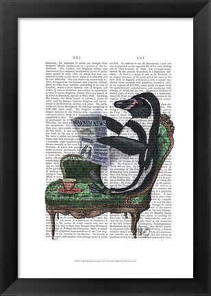 Framed Penguin Reading Newspaper Print