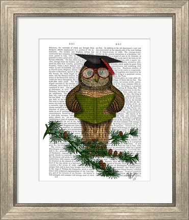 Framed Owl Reading On Branch Print