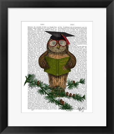 Framed Owl Reading On Branch Print