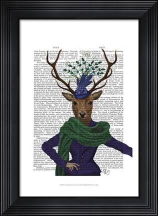 Framed Deer and Fascinator Print